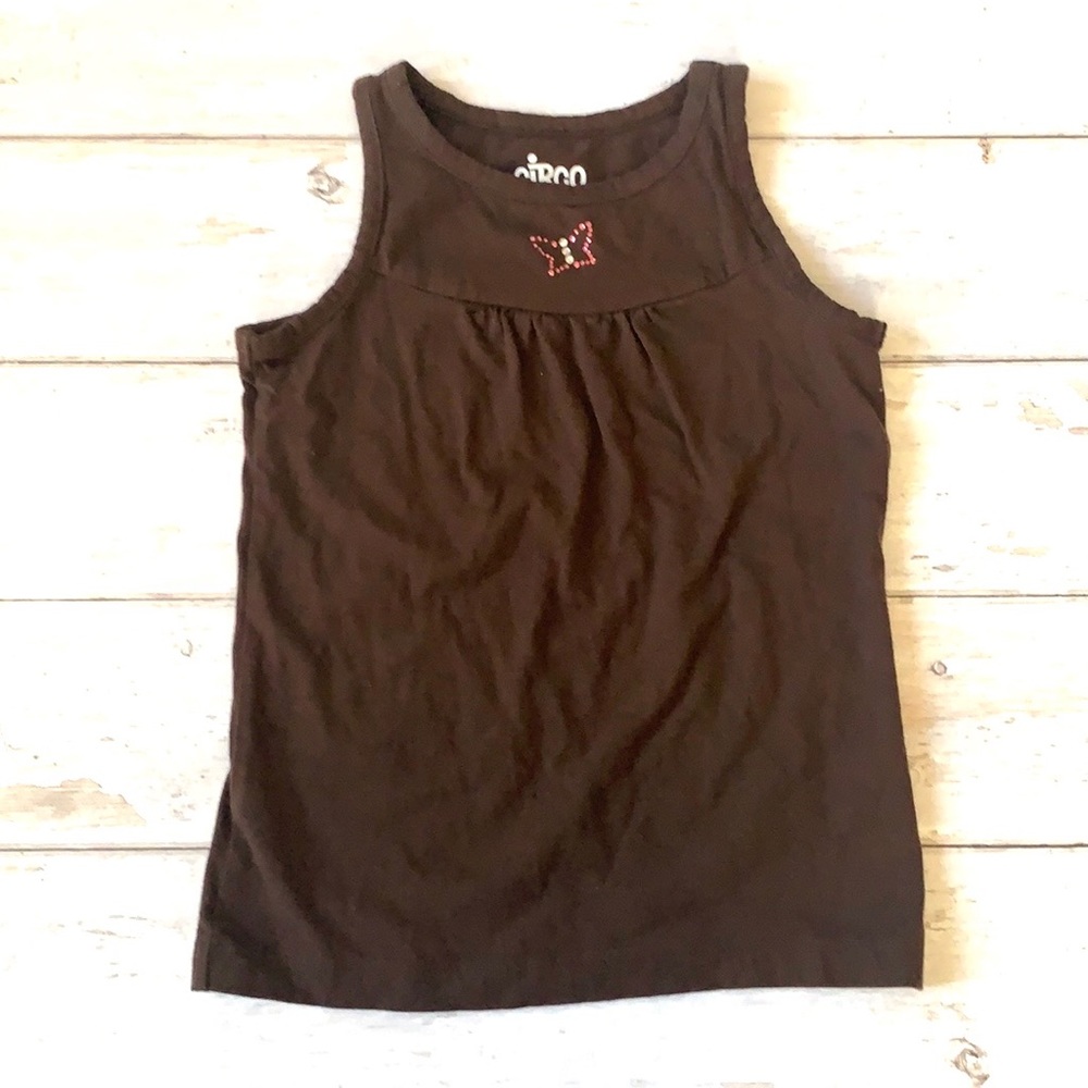 Girls 6 / 6x Brown Butterfly Tank Top Pink Sequins Circo Brand